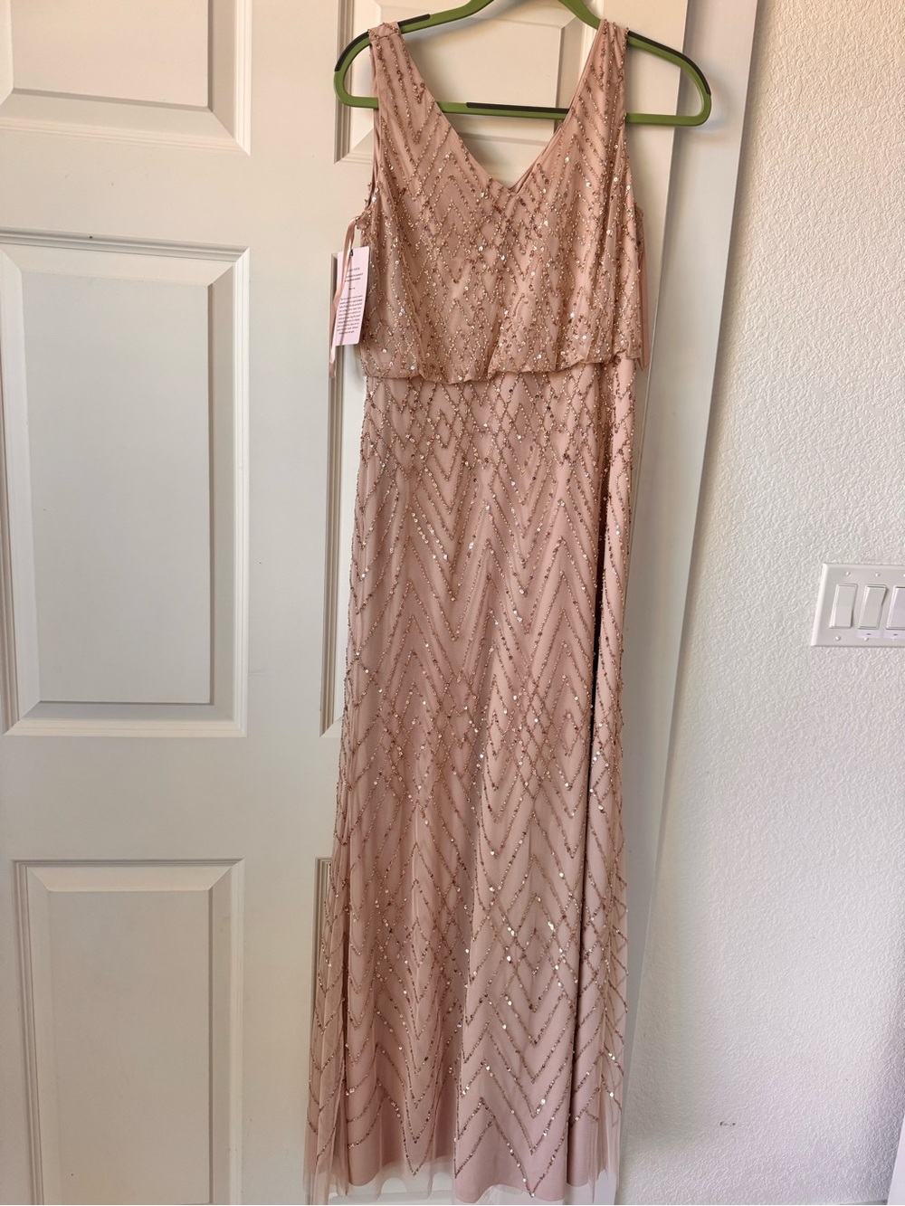 BHLDN Blush Pink Beaded V‑Neck Dress
